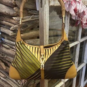 Authentic Gucci Jackie O Shoulder Bag Palm Print Multicolor RARE FIND Bamboo